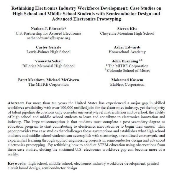 Rethinking electronics industry workforce development – High School & Middle School Students